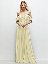 Alt View 1 Thumbnail - Butter Yellow Convertible Ruffle Strap Chiffon Maxi Dress with Full Circle Skirt