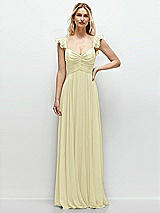 Front View Thumbnail - Butter Yellow Convertible Ruffle Strap Chiffon Maxi Dress with Full Circle Skirt