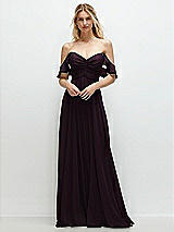 Alt View 1 Thumbnail - Deep Plum Convertible Ruffle Strap Chiffon Maxi Dress with Full Circle Skirt