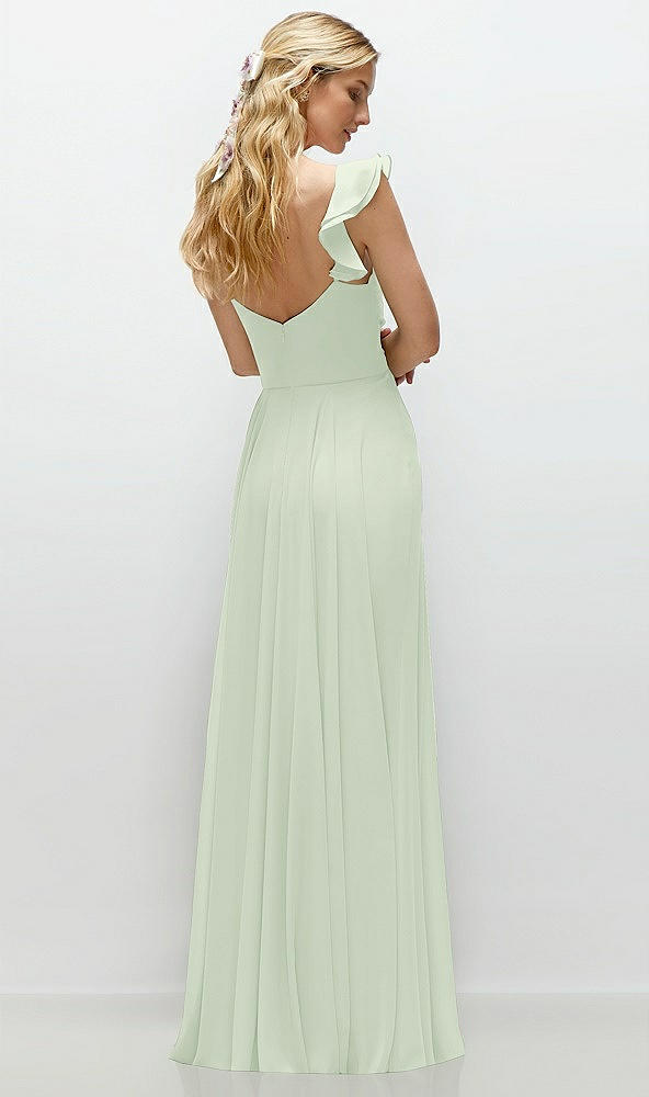 Back View - Mint Green Convertible Ruffle Strap Chiffon Maxi Dress with Full Circle Skirt