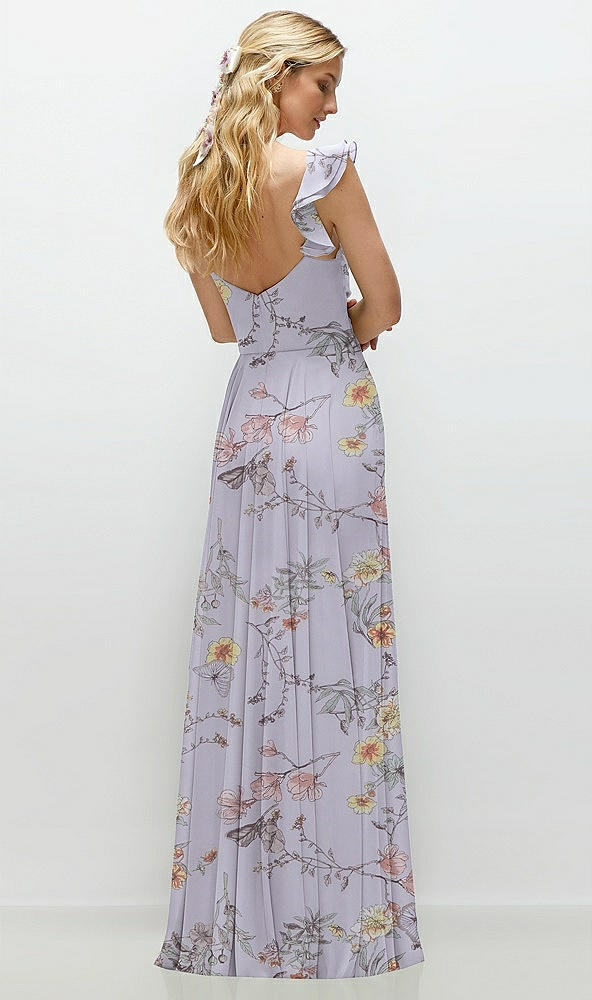 Back View - Butterfly Botanica Silver Dove Convertible Ruffle Strap Chiffon Maxi Dress with Full Circle Skirt