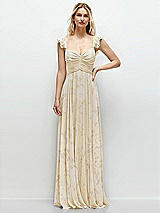 Front View Thumbnail - Butter Yellow Floral Convertible Ruffle Strap Chiffon Maxi Dress with Full Circle Skirt