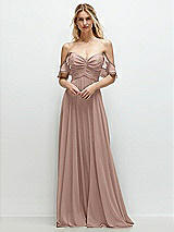 Alt View 1 Thumbnail - Neu Nude Convertible Ruffle Strap Chiffon Maxi Dress with Full Circle Skirt