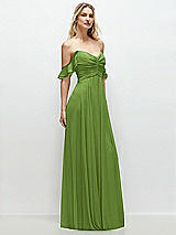 Alt View 2 Thumbnail - Peridot Green Convertible Ruffle Strap Chiffon Maxi Dress with Full Circle Skirt