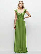Front View Thumbnail - Peridot Green Convertible Ruffle Strap Chiffon Maxi Dress with Full Circle Skirt