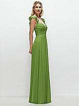 Side View Thumbnail - Peridot Green Convertible Ruffle Strap Chiffon Maxi Dress with Full Circle Skirt