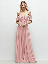 Alt View 1 Thumbnail - Rose Convertible Ruffle Strap Chiffon Maxi Dress with Full Circle Skirt