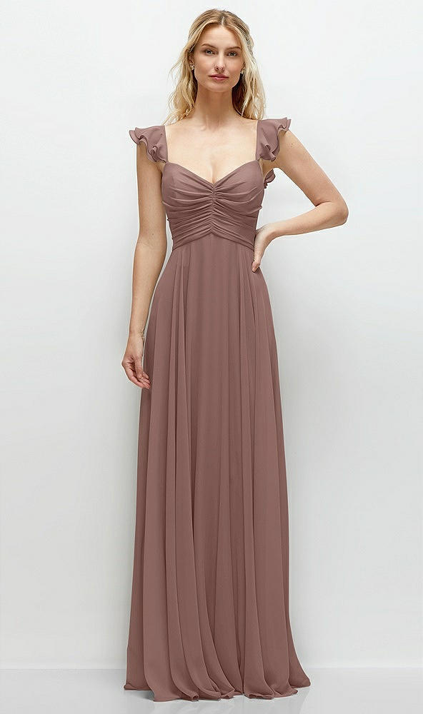 Front View - Sienna Convertible Ruffle Strap Chiffon Maxi Dress with Full Circle Skirt