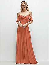 Alt View 1 Thumbnail - Terracotta Copper Convertible Ruffle Strap Chiffon Maxi Dress with Full Circle Skirt