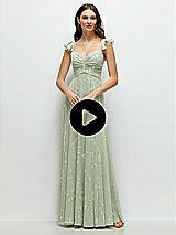 Video 1 Thumbnail - Mint Green Floral Convertible Ruffle Strap Chiffon Maxi Dress with Full Circle Skirt
