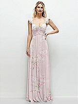 Front View Thumbnail - Watercolor Print Convertible Ruffle Strap Chiffon Maxi Dress with Full Circle Skirt