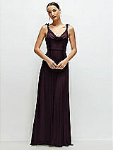 Front View Thumbnail - Deep Plum Cowl Neck Chiffon Maxi Dress with Hand-Worked Petal Straps