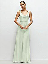 Front View Thumbnail - Mint Green Cowl Neck Chiffon Maxi Dress with Hand-Worked Petal Straps