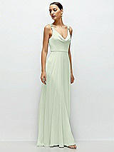 Side View Thumbnail - Mint Green Cowl Neck Chiffon Maxi Dress with Hand-Worked Petal Straps