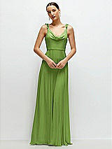 Front View Thumbnail - Peridot Green Cowl Neck Chiffon Maxi Dress with Hand-Worked Petal Straps