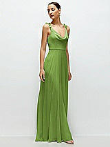 Side View Thumbnail - Peridot Green Cowl Neck Chiffon Maxi Dress with Hand-Worked Petal Straps
