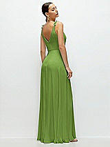 Rear View Thumbnail - Peridot Green Cowl Neck Chiffon Maxi Dress with Hand-Worked Petal Straps