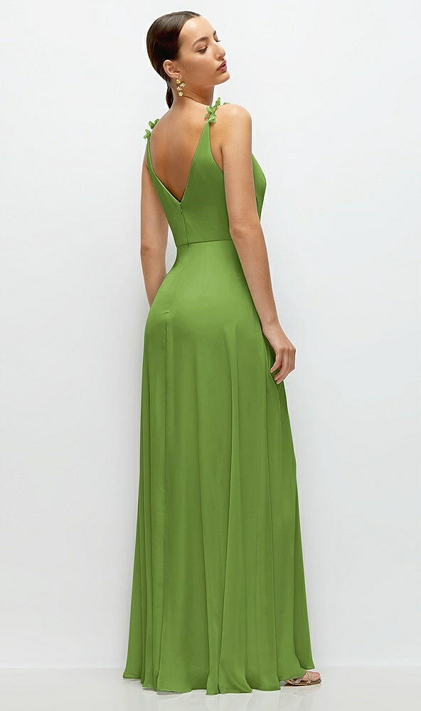 Back View - Peridot Green Cowl Neck Chiffon Maxi Dress with Hand-Worked Petal Straps