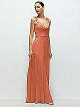 Side View Thumbnail - Terracotta Copper Cowl Neck Chiffon Maxi Dress with Hand-Worked Petal Straps