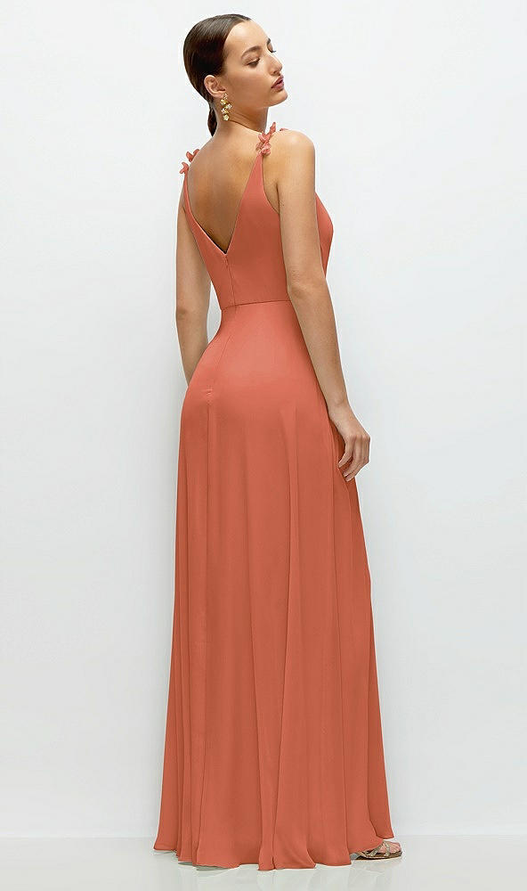 Back View - Terracotta Copper Cowl Neck Chiffon Maxi Dress with Hand-Worked Petal Straps