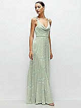 Side View Thumbnail - Vintage Primrose Sage Cowl Neck Chiffon Maxi Dress with Hand-Worked Petal Straps