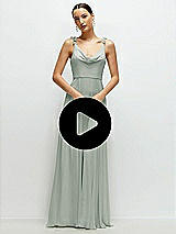 Video 1 Thumbnail - Mint Green Floral Cowl Neck Chiffon Maxi Dress with Hand-Worked Petal Straps