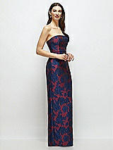 Side View Thumbnail - Burgundy Midnight Floral Strapless Heritage Floral Jacquard Column Dress with Back Slit