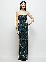 Front View Thumbnail - Evergreen Floral Strapless Oscar Metallic Floral Jacquard Column Dress with Back Slit