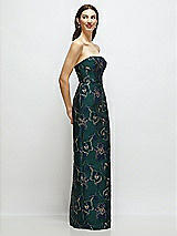 Side View Thumbnail - Evergreen Floral Strapless Oscar Metallic Floral Jacquard Column Dress with Back Slit