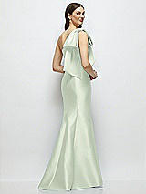 Rear View Thumbnail - Mint Green Bow One-Shoulder Satin Maxi Dress with Trumpet Skirt
