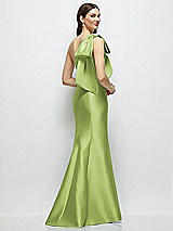 Rear View Thumbnail - Mojito Bow One-Shoulder Satin Maxi Dress with Trumpet Skirt