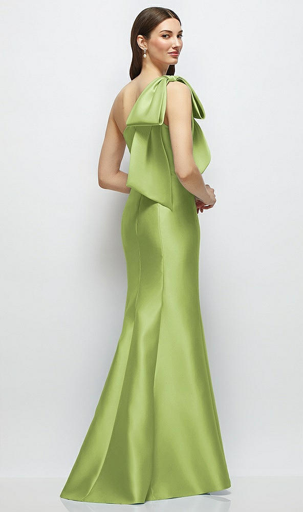 Back View - Mojito Bow One-Shoulder Satin Maxi Dress with Trumpet Skirt