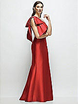 Front View Thumbnail - Poppy Red Bow One-Shoulder Satin Maxi Dress with Trumpet Skirt