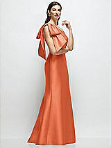 Front View Thumbnail - Portofino Orange Bow One-Shoulder Satin Maxi Dress with Trumpet Skirt