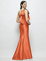 Rear View Thumbnail - Portofino Orange Bow One-Shoulder Satin Maxi Dress with Trumpet Skirt