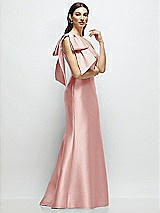 Front View Thumbnail - Rose Bow One-Shoulder Satin Maxi Dress with Trumpet Skirt