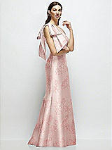 Side View Thumbnail - Bow And Blossom Print Bow One-Shoulder Satin Floral Maxi Dress with Trumpet Skirt