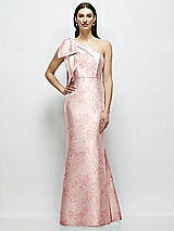 Rear View Thumbnail - Bow And Blossom Print Bow One-Shoulder Satin Floral Maxi Dress with Trumpet Skirt