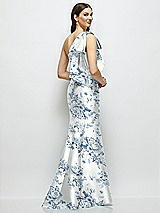 Front View Thumbnail - Cottage Rose Larkspur Bow One-Shoulder Satin Floral Maxi Dress with Trumpet Skirt