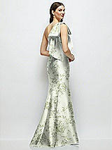 Front View Thumbnail - Sage Cottage Rose Bow One-Shoulder Satin Floral Maxi Dress with Trumpet Skirt