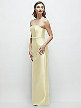 Side View Thumbnail - Butter Yellow Strapless Satin Column Dress with Bow-Trimmed Skinny Belt