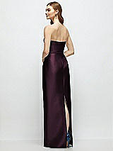 Rear View Thumbnail - Deep Plum Strapless Satin Column Dress with Bow-Trimmed Skinny Belt
