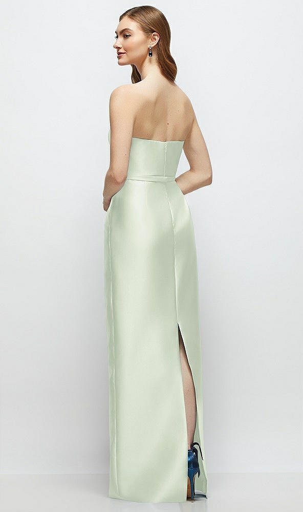 Back View - Mint Green Strapless Satin Column Dress with Bow-Trimmed Skinny Belt