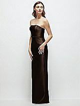 Side View Thumbnail - Espresso Strapless Satin Column Dress with Bow-Trimmed Skinny Belt