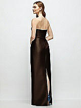 Rear View Thumbnail - Espresso Strapless Satin Column Dress with Bow-Trimmed Skinny Belt