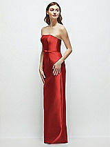 Side View Thumbnail - Poppy Red Strapless Satin Column Dress with Bow-Trimmed Skinny Belt