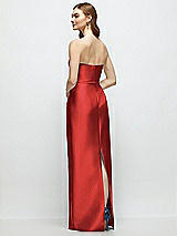 Rear View Thumbnail - Poppy Red Strapless Satin Column Dress with Bow-Trimmed Skinny Belt