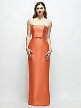 Front View Thumbnail - Portofino Orange Strapless Satin Column Dress with Bow-Trimmed Skinny Belt