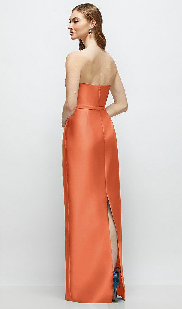 Back View - Portofino Orange Strapless Satin Column Dress with Bow-Trimmed Skinny Belt