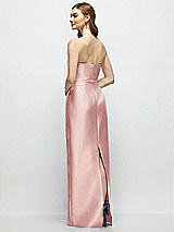 Rear View Thumbnail - Rose Strapless Satin Column Dress with Bow-Trimmed Skinny Belt